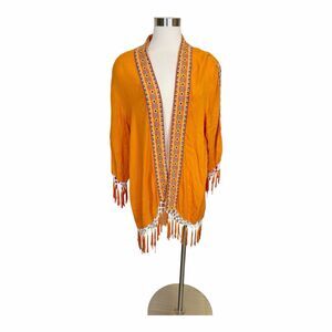 zleurope Women’s Orange Fringe Embroidered Cardigan OS